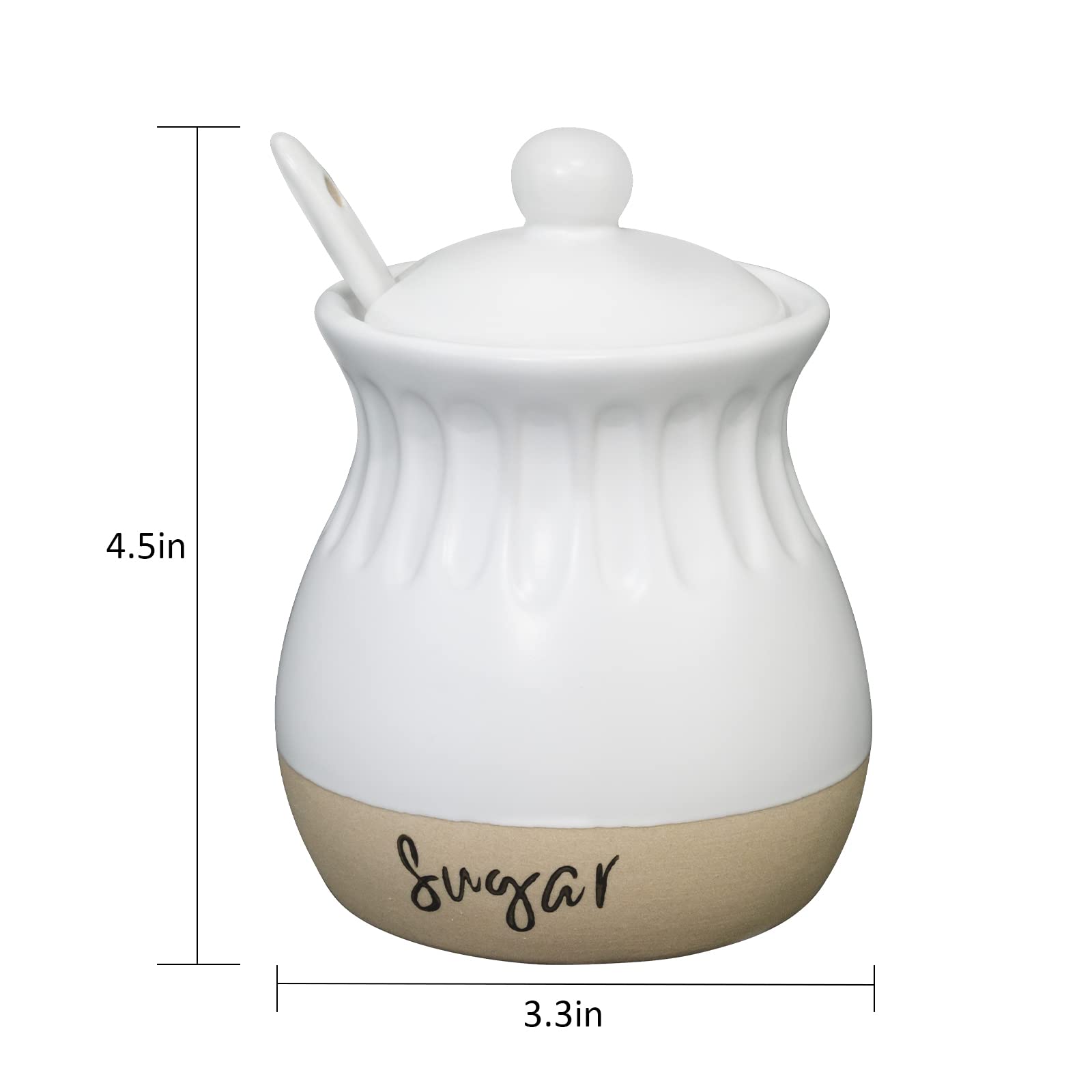 Ensemble sucrier et crémier, Pot à crème en céramique, sucrier avec Couvercle et cuillère, Service à café Style Ferme Moderne, Blanc et Naturel