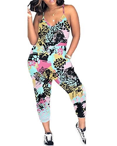 Sexy Jumpsuits for Women Casual - Summer V Neck Spaghetti Strap Harem Leg Cami Jumpsuit Comfy Lounge Pajama Light Blue M