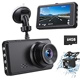 SHRINLUCK 2K Dual Dash Camera for Cars, Free 64G SD Card, FHD 2K+1080P Dash Cam Front and Rear,3.2'' IPS Screen,176° Wide Angle Dashcam,24H Parking Monitor,G-Sensor,Loop Recording,Night Vision,WDR