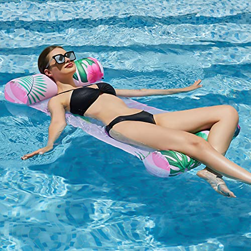 Water Hammock For Adults - Inflatable Pool Floats Multi-Purpose 4-In-1 Saddle Lounge Chair Hammock Drifter Soft Mesh Swimming Raft For Beach Party (Pink Flamingo) #TOP1