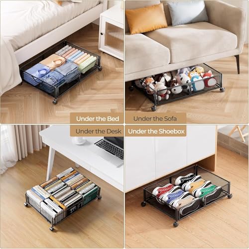 Yecaye-Under-Bed-Storage-with-Wheels-2-Pack-Under-Bed-Shoe-Storage-Organizer-Drawer-Tool-free-Assembly-Metal-Underbed-Storage-Containers-for-Clothes-Shoes-Toys-Black