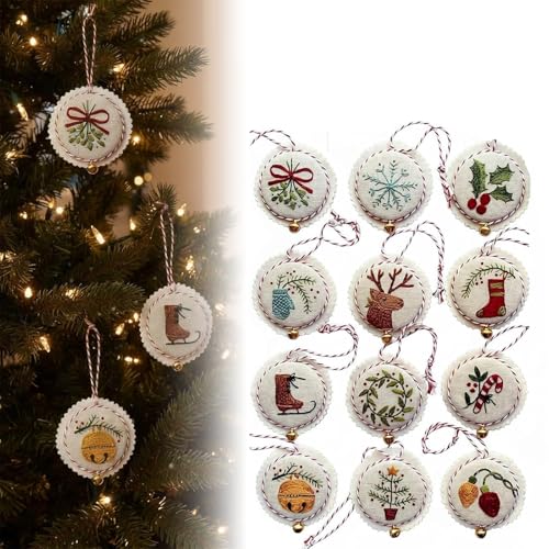 Christmas Embroidery Kit 12PCS DIY Ornament Set for Beginners