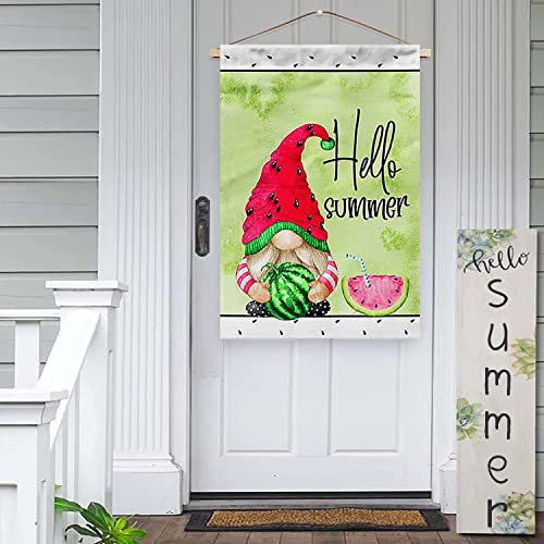 Surfapans Hello Summer House Flag 28X40 Inch Double Sided Outside Gnome Burlap Watermelon Large Yard Outdoor Flags Seasonal Holiday Decoration Porch #TOP2