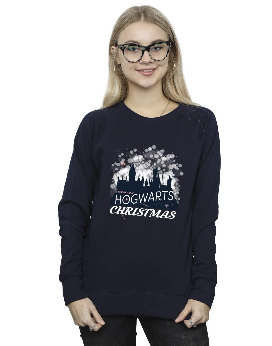 Harry Potter Women's Hogwarts Christmas Sweatshirt Navy Blue Large