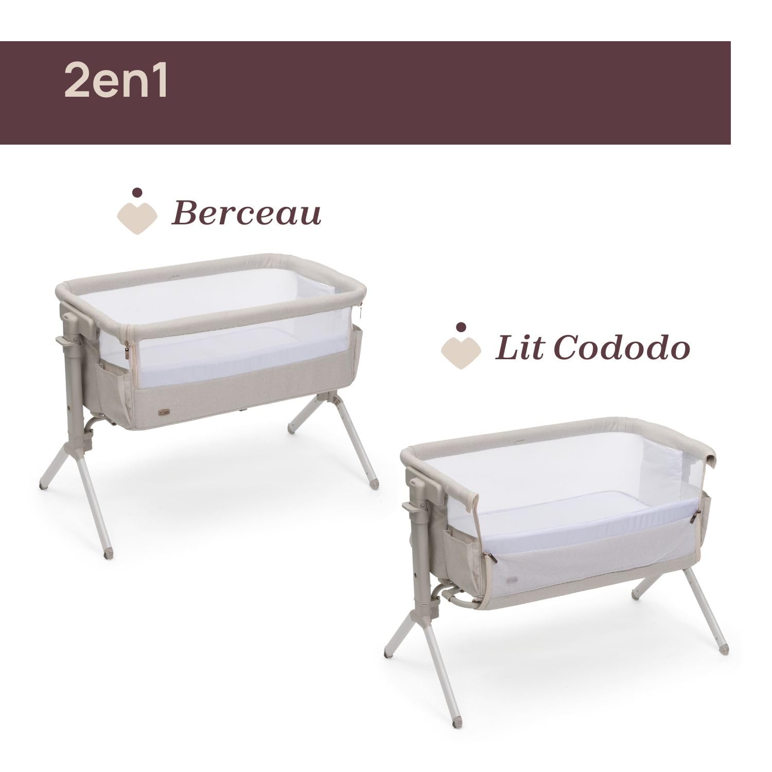 Chicco Next2Me Armonia Berceau nouveau-né côté lit 11 niveaux hauteur réglable 66-83 cm 4 roues Blanc