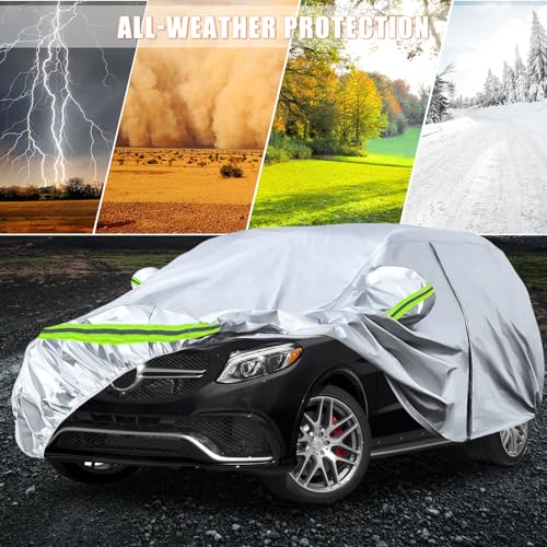 Image of Waterproof Car Covers Replace for 2006-2025 Mercedes Benz ML /GLE Class 280 300 320 350, 6 Layers Silver All Weather Car Cover with Zipper Door & Windproof Bands for Snow Rain Dust Protection