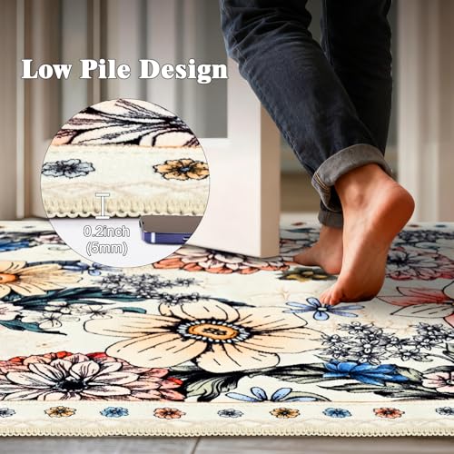 Tapete floral beige Boho Yinhua 2x3 pies miniatura 6