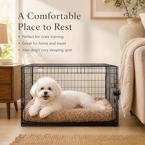 Image of Dog Crate Pad for Crate /Floor /Car for Small Dogs Washable | Non-Slip Dogs Pad for Crate,Soft Fluffy Dog Crate Pad,24 inchx18 inch Brown