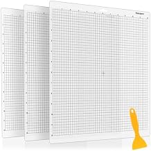Affrolling 3 Pack Standard Grip Cutting Mat for Silhouette Cameo 4/3/2/1, 12x12 Inch Square Non Slip Cut Mats with Scraper, Gridded Adhesive Sticky Quilting Replacement Accessories for Craft Sewing