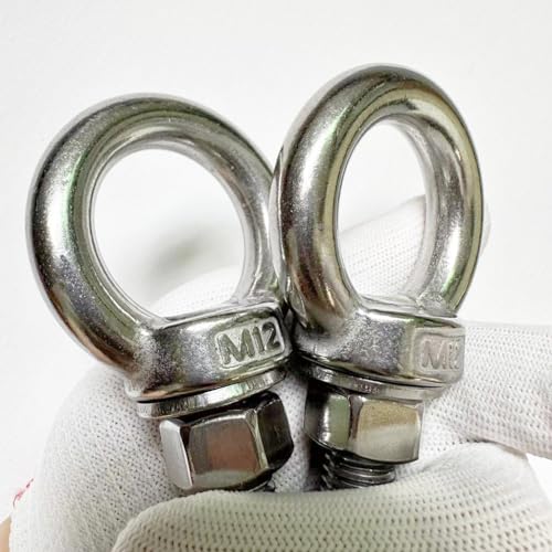 Image of 304 Stainless Steel Shoulder Eye Bolts, 2 PCS M12 Heavy Duty Eye Bolt Lifting Ring 2 inch Threaded Eyebolt with Nuts and Flat Washers(Thread Length 50mm) Muti-Function for Indoor Outdoor