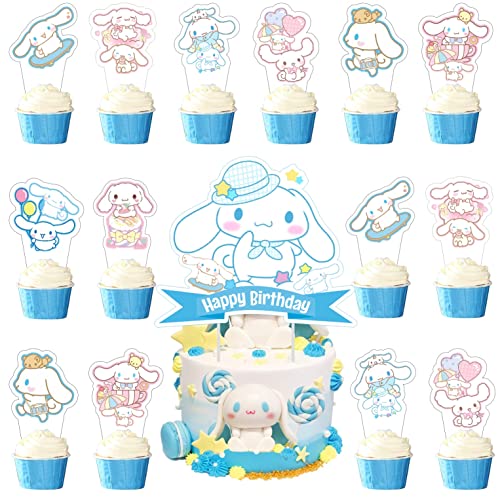 25 Pcs Cinnamoroll Cake Topper and Cupcake Toppers Set, Cinnamoroll Birthday Party Supplies for Kawaii Themed Cake Decorations by ARHAVI - Used condition - US$7.91