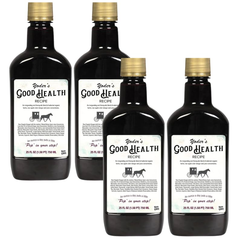 Yoder NaturalsYoder’s Good Health Recipe Apple Cider Vinegar Liquid Complex, 25 oz, Amish Harvest Herbal Tonic with Elderberry Juice, Organic Wildcrafted Herbs, Raw Detoxifying Antioxidants (4)