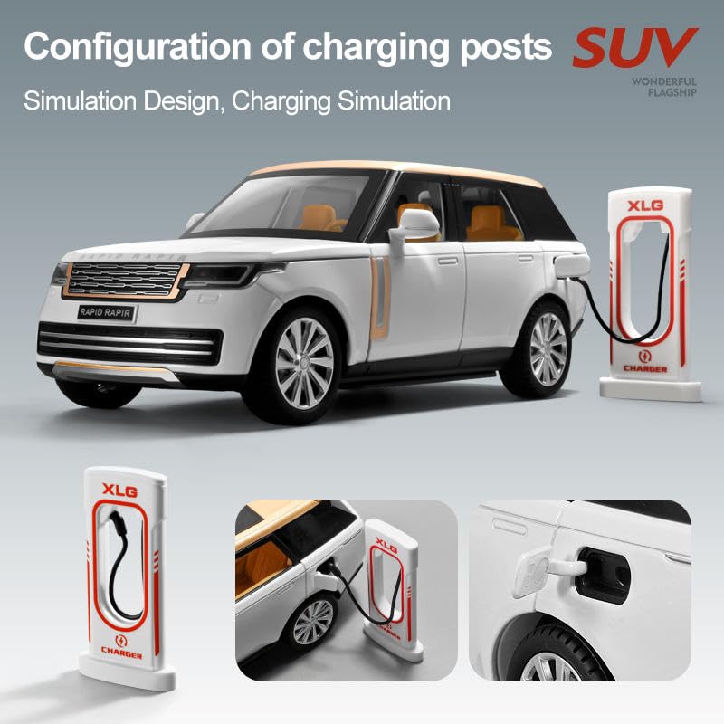 Image of FEXXA 1:24 Scale Range Rover SUV Die-Cast Metal Car with Sport car Openable Doors Light and Sound,Pull Back Function Indoor Outdoor Toy for Kids (White)