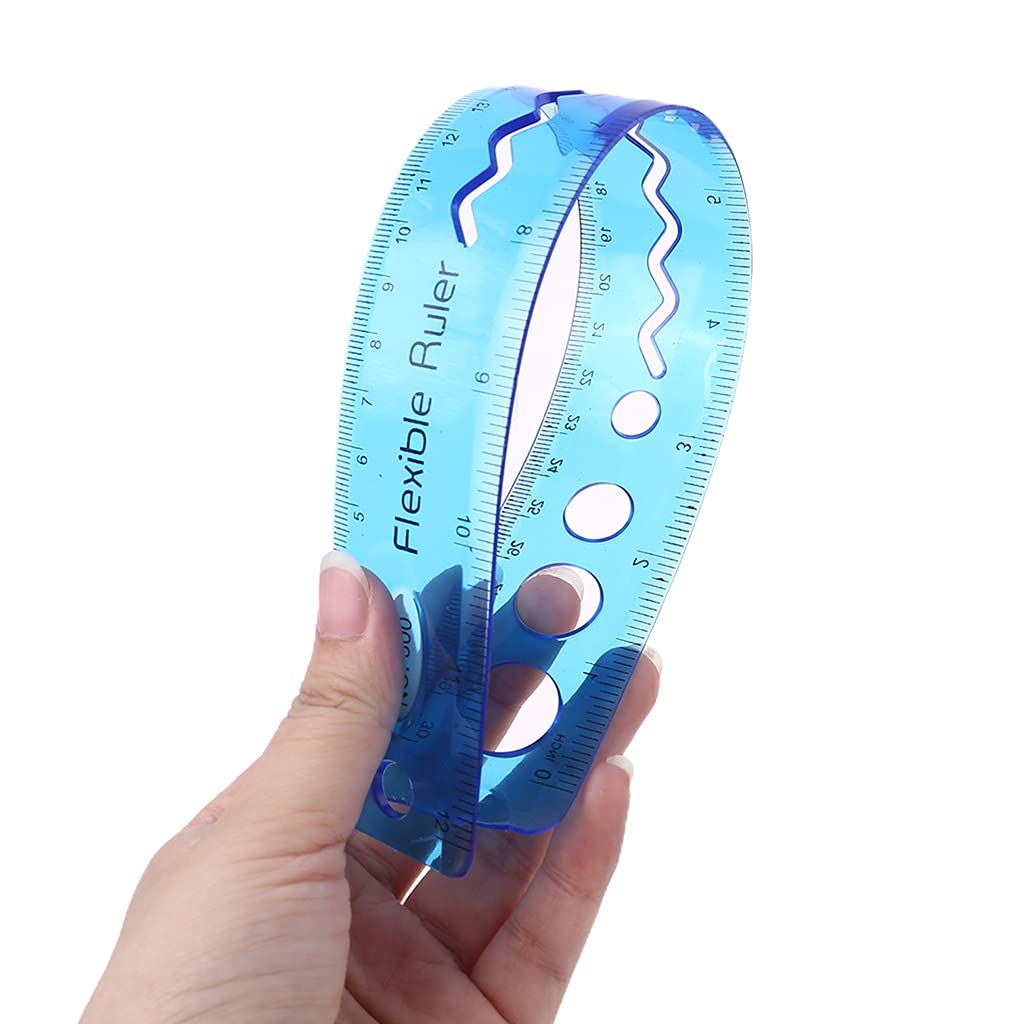 2 Righelli Flessibili 30 Cm In PVC - Viola E Blu, Per Scuola, Ufficio E Casa, Misure CM E Pollici - Foto 2