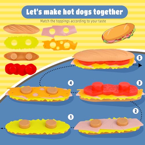 Küchenspielzeug Lebensmittel Spielzeug für Kinder,DIY Hamburger Hotdog Spielzeug Set,Kinderküche Zubehör Kinderküche Zubehör Lernspiele Kinderspielzeug Geschenk für Jungen Mädchen