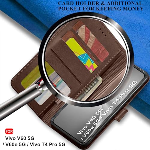 Image of TheGiftKart Flip Back Cover Case for Vivo V60 5G / V60e 5G / Vivo T4 Pro 5G | Dual-Color Leather Finish | Inbuilt Stand & Pockets | Wallet Style Flip Back Case Cover (Faux Leather, Brown & Coffee)