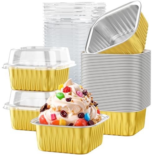 Mini Cake Pans with Lids Aluminum Foil Cupcake Baking Cups 5 oz 40 Pack