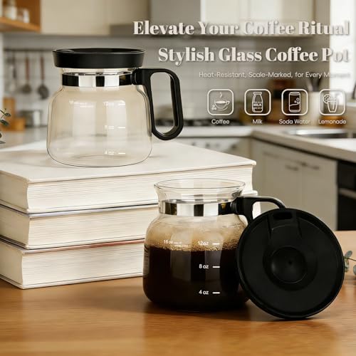 16 Oz Glass Coffee Pot Mug with Spill Proof Lid, Heatproof Clear Cup for Travel & Office, Gift for Coffee Lovers (1 Pack) - Image 2