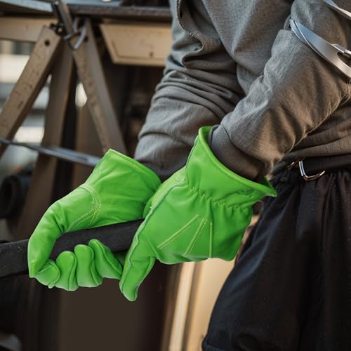 Image of Leather Work Gloves for Men & Women, Reinforced Durable Gardening Gloves,Cowhide Work Gloves,Puncture & Cut Resistant (Green, X-Large)