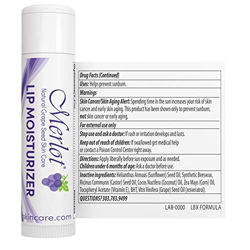 Lip MOISTURIZER by MERLOTSPF15 - Intense Therapy Lip Moisturizer - Grape Seed Infused - for Healing Dry, Chapped Lips. Made with Beeswax, Coconut Oil, Vitamin E - Color FreeSPF 15