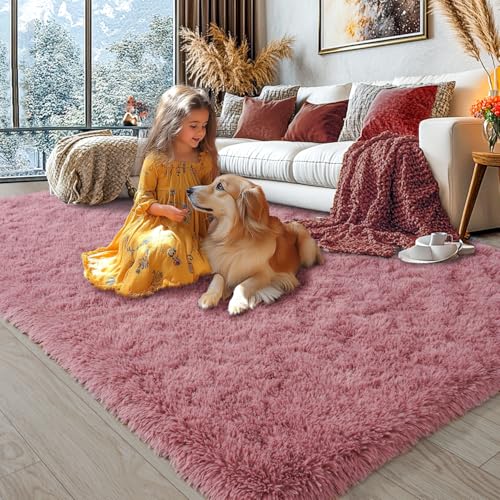 KING DARE Area Rugs 4x6 Blush, Washable Plush Fuzzy Shaggy Non-Slip Soft Fluffy Carpet for Bedroom Living Room Dorm Playroom Kids Room, Modern Home Decor Aesthetic