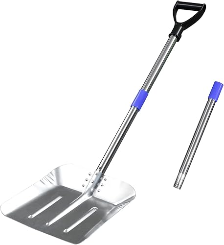 Pala de nieve de 55 pulgadas, pala de nieve de metal larga de emergencia con mango de gris D, herramienta deportiva ligera y portátil de acero