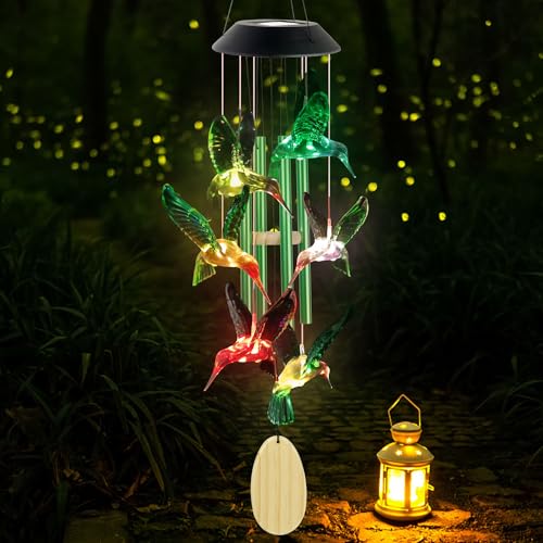 image for SIX FOXES Hummingbird Solar Wind Chimes Outdoor, Father Gift, Birthday