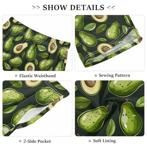 ALAZA Avocado Green Leaf Fruit Pajama Shorts Elastic Waist Casual Sleep Shorts with Pockets Size 6-143