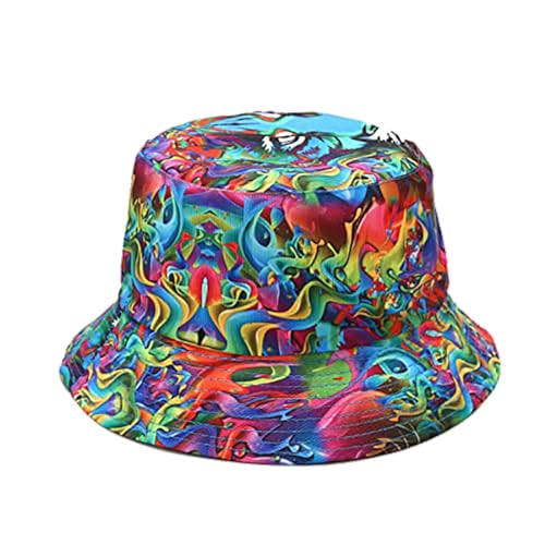 ZOIKOM Chapeau de pêcheur réversible, Un côté Abstrait tie-Dye, Un côté Noir uni, Unisexe, Chapeau d'extérieur à la Mode (Mélange de Polyester, tie-Dye)