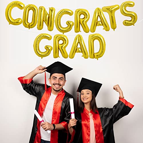 Image of TONIFUL 2026 Congrats Grad Balloons - 16 Inch Gold Congrats Foil Balloons Banner Reusable Material for Graduation Party Graduate Congratulations 2026 Congrats Grad Decorations