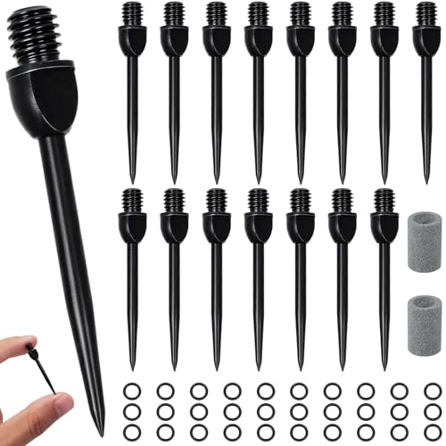 HH-uytnglo 15 Stück Steel Dartpfeile Spitzen inkl. 30 Gummiringe & 2 Dartspitzer zum Umrüsten von Soft- auf Steeldarts Metallspitzen für Dartpfeile mit robustem Gewinde