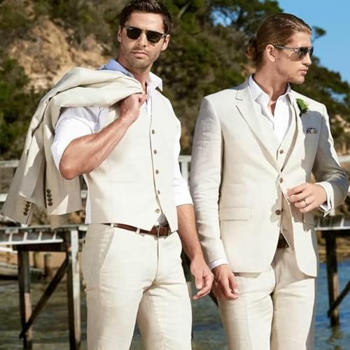 Mens Suit for Wedding 3 Pieces Linen Suits for Men Summer Beach Wedding Mens Slim Fit Suit for Groom4