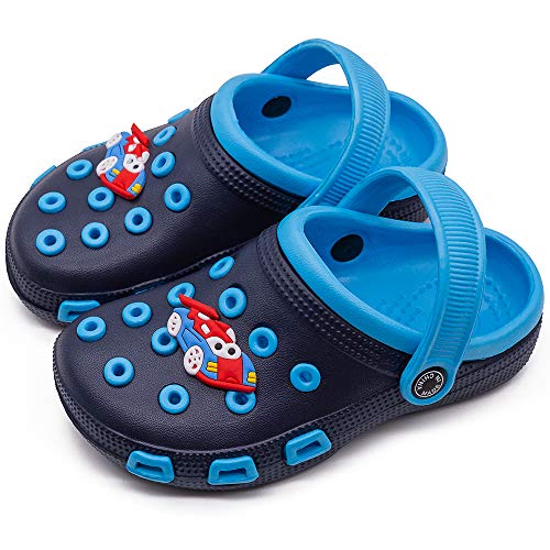 eccbox Toddler Little Kids Clogs Cute Lightweight Garden Shoes Non-Slip Boys Girls Slide Sandals Summer Beach Water Shower Pool Slippers (6-6.5 M US Toddler, Blue)