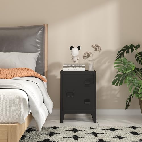Image of MIOCASA Metal Locker Nightstand with Doors and Shelves, 22.44 inch H Kids Bedside Table, Modern Storage Cabinet Side Table for Home Office
