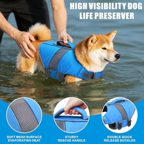 Mosucoirl Dog Life Jacket High Flotation,Shark Dog Lifesavers Floats Coat High Visibility Reflective Pet Safety Vest Swimsuits Small Medium Large Dog Life Vest for Swimming Boating Surfing Kayaking