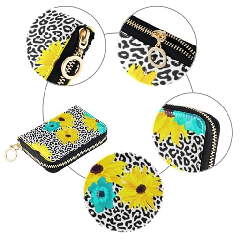 RFID Blocking Credit Card Wallets Leather Womens Wallet Zip Around Coin Purse Pouch with Zipper Yellow Turquoise Blue Flowers Black4