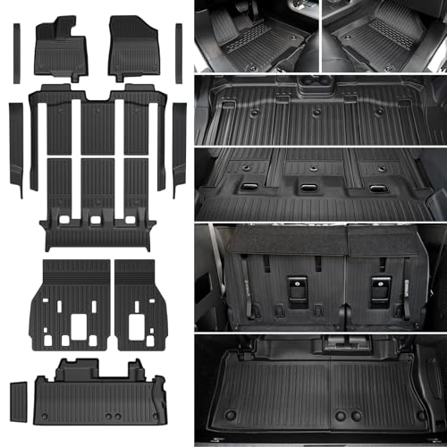 JOULARISE Floor Mats Set for 2021-2025 2026 Toyota Sienna (Only for 7 Seats) All Weather TPE Backrest Mat Trunk Lower Well Mat Cargo Liner Door Sill Guards Accessories (7 Seats Full Mats Set)