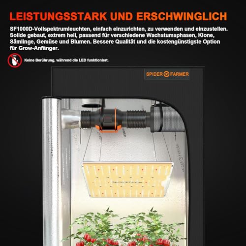 Spider Farmer LED Grow Lampe SF1000D LED Vollspektrum Pflanzenlampe mit Samsung LM301B Dioden 100W Abdeckung 60x60cm Grow Light Wachstumslampe für Growzelt Zimmerpflanzen Gemüse Blume