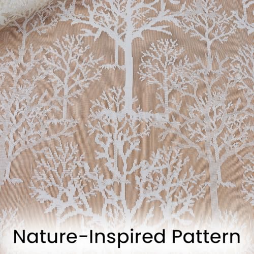 Image of Fabrilia Cream Net Curtains Set of 2 | Sheer Tree Pattern Drapes for Long Door 9 feet | Semi Transparent Curtain for Living Room, Bedroom & Balcony