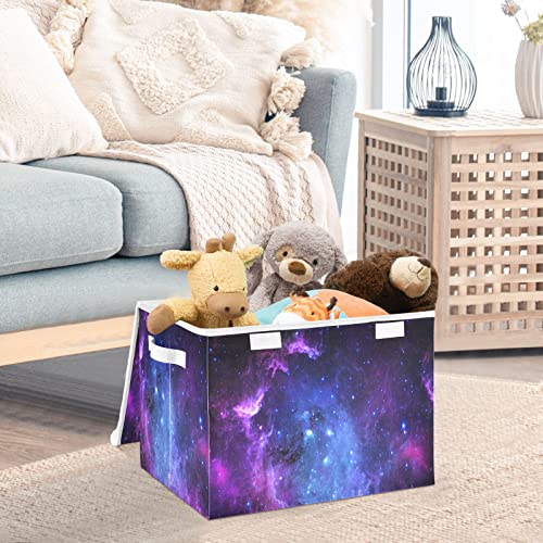 Image of Large Storage Bins with Linen Collapsible Foldable Storage Cubes Fabric Closet Organizer Containers box with Flip-Top Lid for Home Bedroom Office 16.5 x 12.6 x 11.8in (Universe Galaxy Nebula Space)