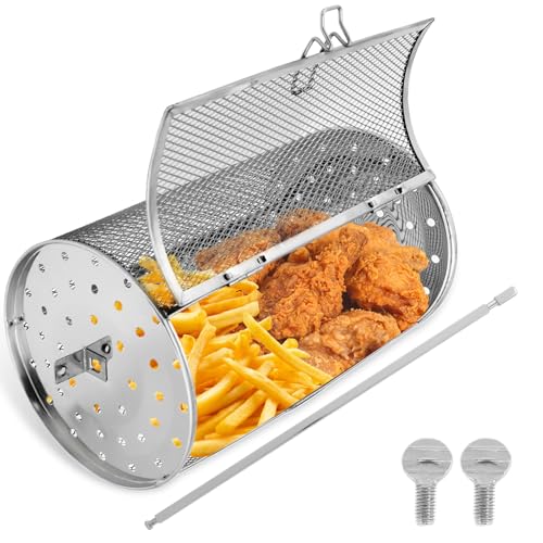 Grill BBQ Net Tube,Rotisserie Basket,Stainless Steel Rotating Grill,Rotisserie BBQ Grill Cage,Stainless Steel Rolling Grilling Basket,360 Degree Rotation BBQ Grill Cage for Outdoor BBQ (14x23cm)