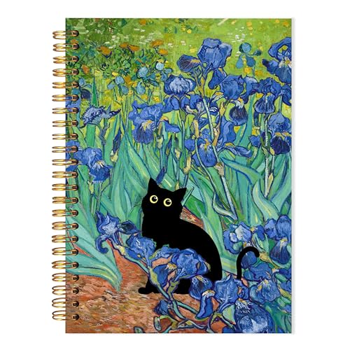 Carnet à spirales Van Gogh chat noir pour écrire sans taches d'encre