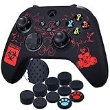 YoRHa Silicone Rubber Back Dots Carving Customizing Skin Cover for Xbox Series X/S Controller x 1(BH Red) with Pro Thumb Grips x 10