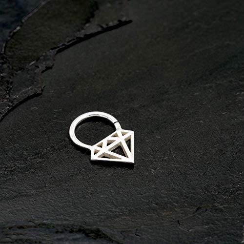 Cartilage Earring, Unique Sterling Silver Diamond Shaped Tiny Hoop Piercing Earring, fits Tragus, Cartilage, Helix, Septum, Daith, Earlobes, 16g, Handmade Nose Jewelry