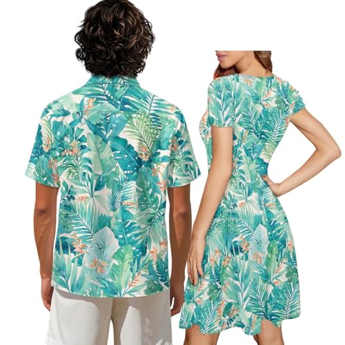Image of AFPANQZ Couple Matching Outfit Casual Men's Button Down Shirt or Short Sleeve Summer Sundresses Dresses for Women 2026