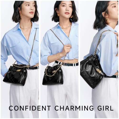 Image of FION Black Cross body Purse Hand Bags for Women,Small Leather Shoulder Hobo Bag with Chain Strap