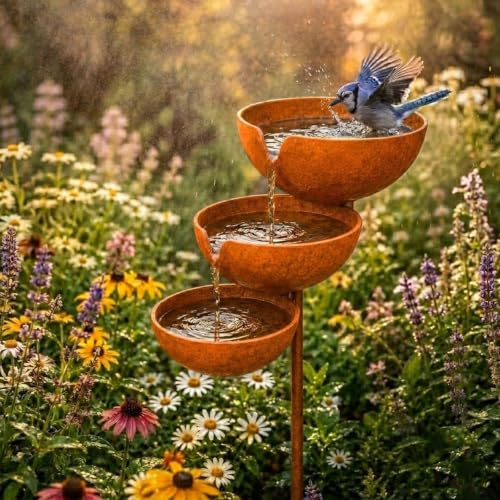 BEMINDA EYE STEAM Rain Catcher Bird Bath Tiered Bring Life Back to Your Garden Rain Catcher Bird Bath Rustic Metal Garden Stake Weather-Resistant Outdoor BirdBath for Yards (Light Copper 2PCS)
