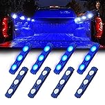 Xprite Led Rock Light for Bed Truck, 24 LEDs Cargo Truck Pickup Bed, Under Car, Foot Wells, Rail Lights, Side Marker LED Rock Lighting Kit w/Switch Blue - 8 PCs