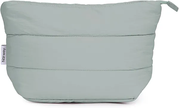 Narwey Small Makeup Bag for Travel Women Girl, Puffer Cosmetic Bag Makeup Pouch for Purse with Zipper, Cute Puffy Make Up Organizer Bags, Travel Toiletry Bag Toiletries (Sage Green)