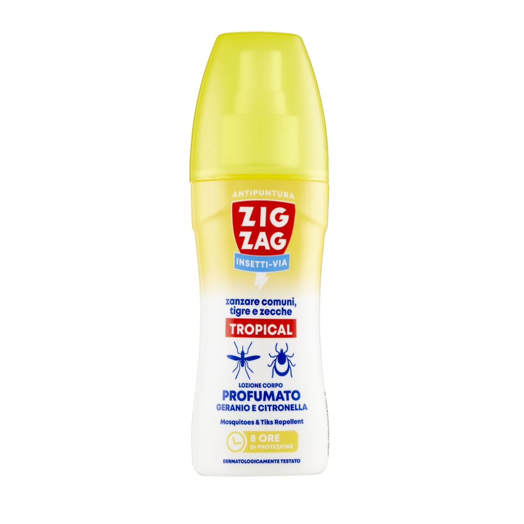 ZIG-ZAG antizanzare corpo, Lozione repellente per zanzare, Profumo geranio e citronella, 100 ml
